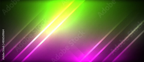 a green , yellow , and purple glowing lines on a black background . High quality