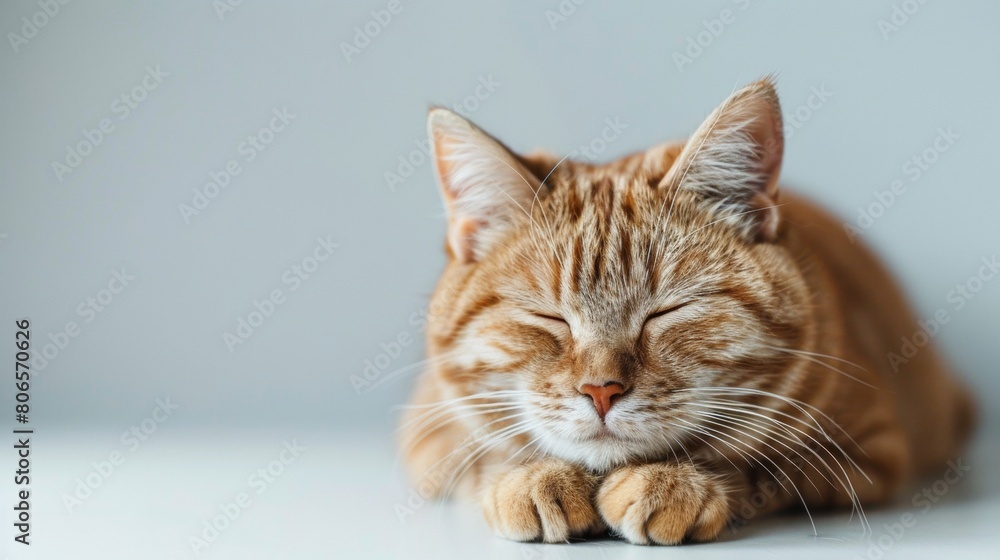 A cat is sleeping on a white table