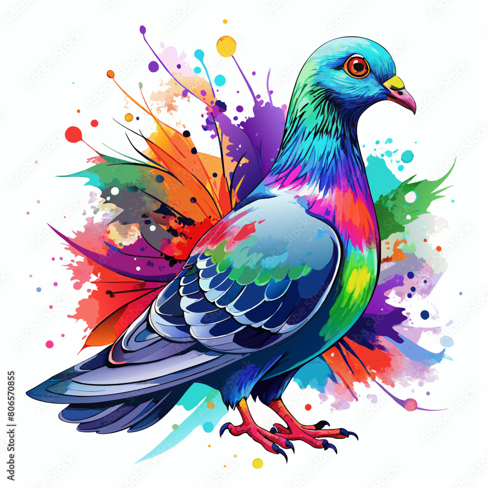 Vibrant Watercolor Pigeon Sublimation on White for T-Shirt and Storybooks