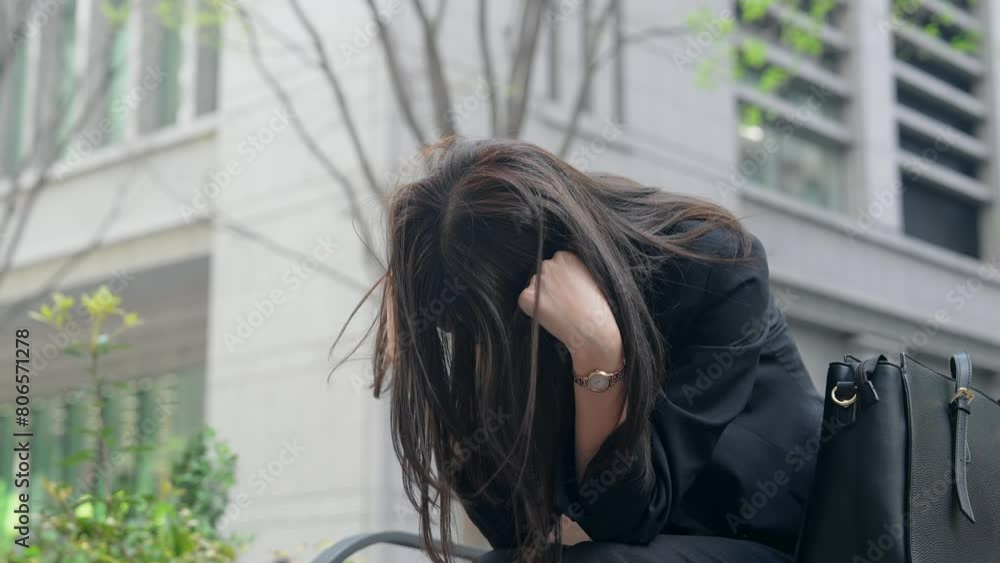 街中で落ち込む女性ビジネスパーソン 街中で落ち込む女性ビジネスパーソン