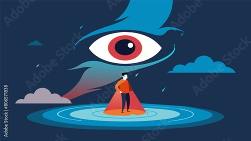 In the eye of a hurricane the stoic individual stands strong their unshakable resolve a beacon of stability.. Vector illustration