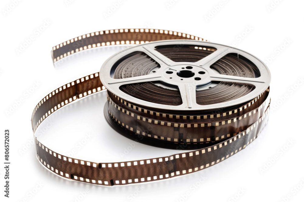 A classic film reel with strips of old movies