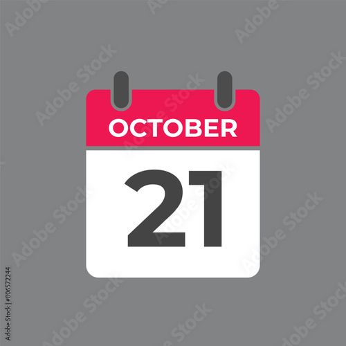 October  21 calendar reminder. 21 October  daily calendar icon template. Calendar 21 October  icon Design template. Vector illustration
