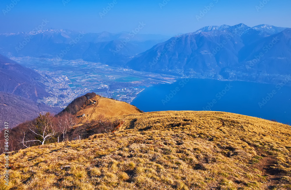 Cardada Cimetta slope and Alpe Cardada against the Lake Maggiore, Ticino, Switzerland Cardada Cimetta slope and Alpe Cardada against the Lake Maggiore, Ticino, Switzerland