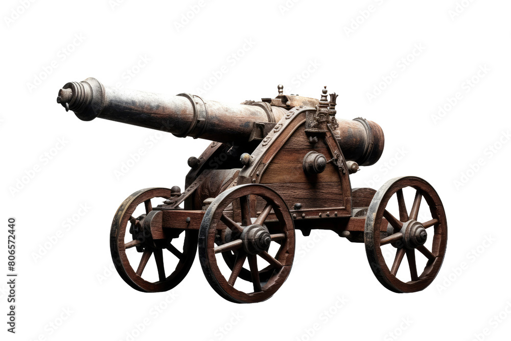 The Ancient Guardian: A Timeless Cannon on White or PNG Transparent Background.
