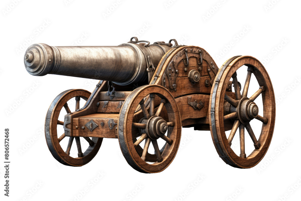 The Ancient Guardian: A Timeless Cannon on a Blank Canvas on White or PNG Transparent Background.