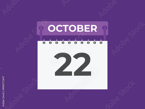 October  22 calendar reminder. 22 October  daily calendar icon template. Calendar 22 October  icon Design template. Vector illustration
