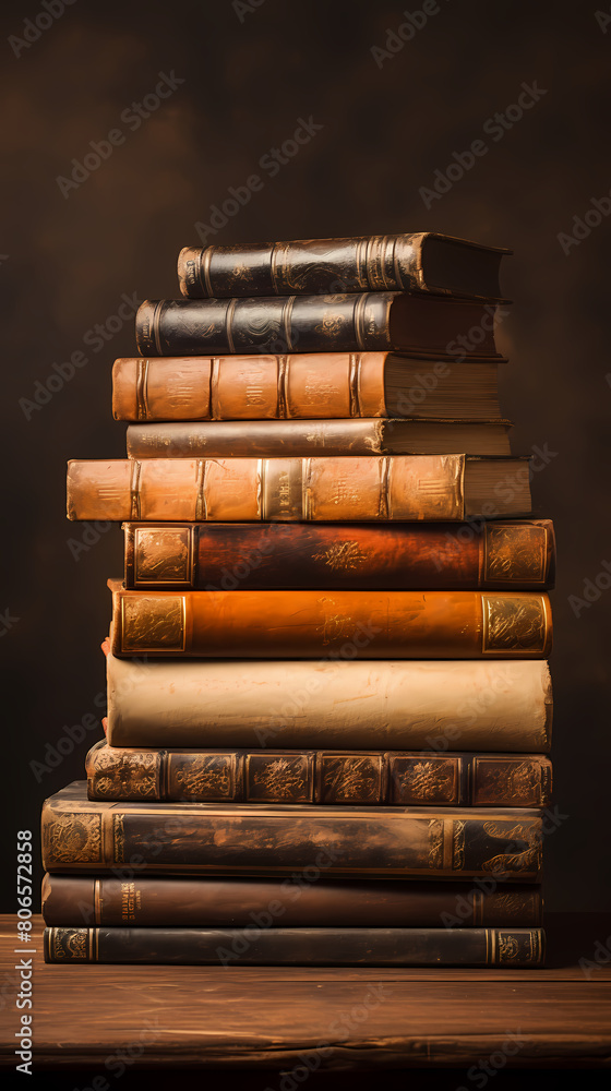 Stack of antique leather-bound books Stack of antique leather-bound books