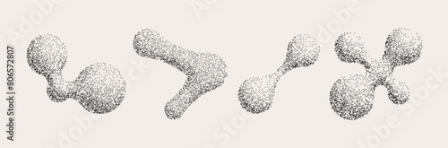 Retro futuristic 3d elements in pixel style. Shapes set with liquid shapes. Vector illustration