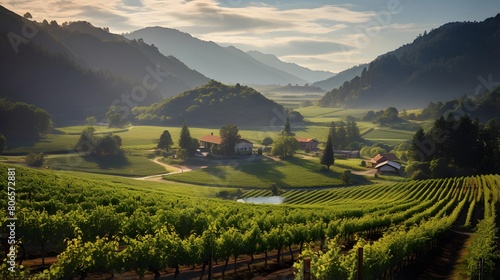 panoramic view of vineyard in South Tyrol, Italy