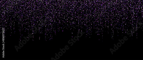 Purple confetti garland on dark background. Falling glitter and sparkle wallpaper. Violet and blue shining dots repeating pattern. Magic dust sparkling decoration for Christmas. Vector backdrop photo