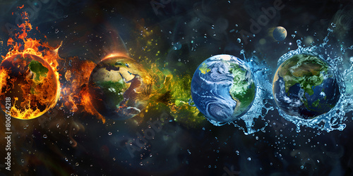  elements of nature air water fire earth space. Earth hour festival colorful background design best quality hyper realistic image banner template.   © Mohsin