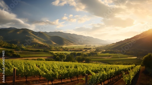 panorama of vineyard at sunset in California  United States of America