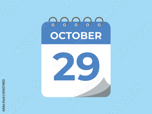 October  29 calendar reminder. 29 October  daily calendar icon template. Calendar 29 October  icon Design template. Vector illustration
