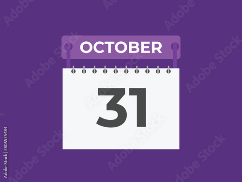 October  31 calendar reminder. 31 October  daily calendar icon template. Calendar 31 October  icon Design template. Vector illustration
