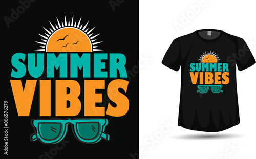 Summer vibe tshirt design with sun and sunglass vector (ID: 806576279)
