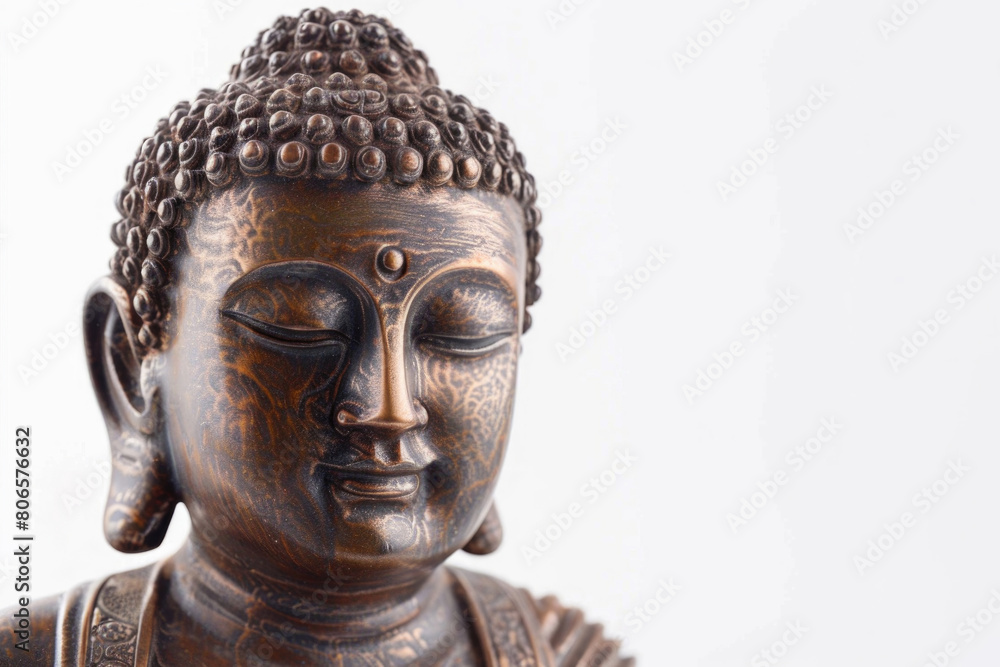 A serene Buddha statue with a peaceful expression and intricate details