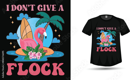 Summer tshirt design vector with flamingo sun surfing board and pulm tree vector (ID: 806576695)