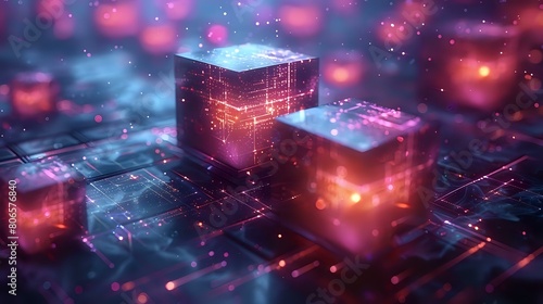 Enigmatic Isometric Composition with Glowing Cubes and Stars