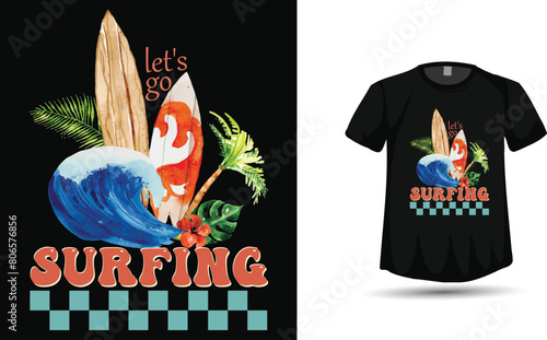 summer tshirt design vector with surfing vector graphic (ID: 806576856)