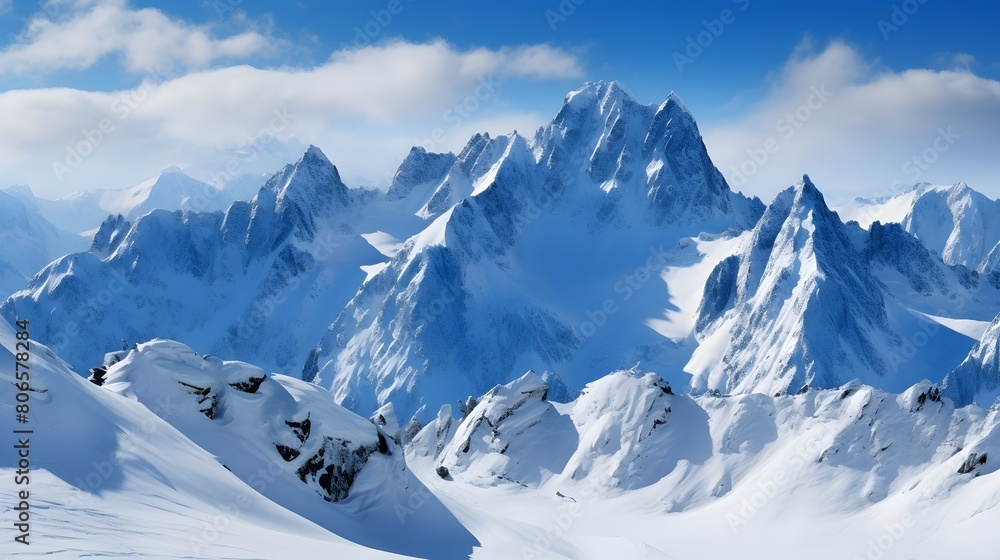 Panoramic view of the snow-capped mountains in winter