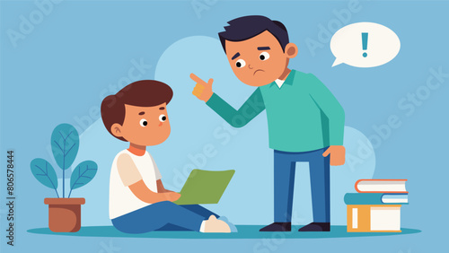 A parent encouraging their child to take responsibility for their actions and learn from their mistakes.. Vector illustration