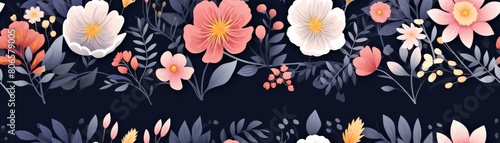 Seamless pattern with flowers and leaves