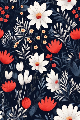 Seamless pattern with flowers and leaves