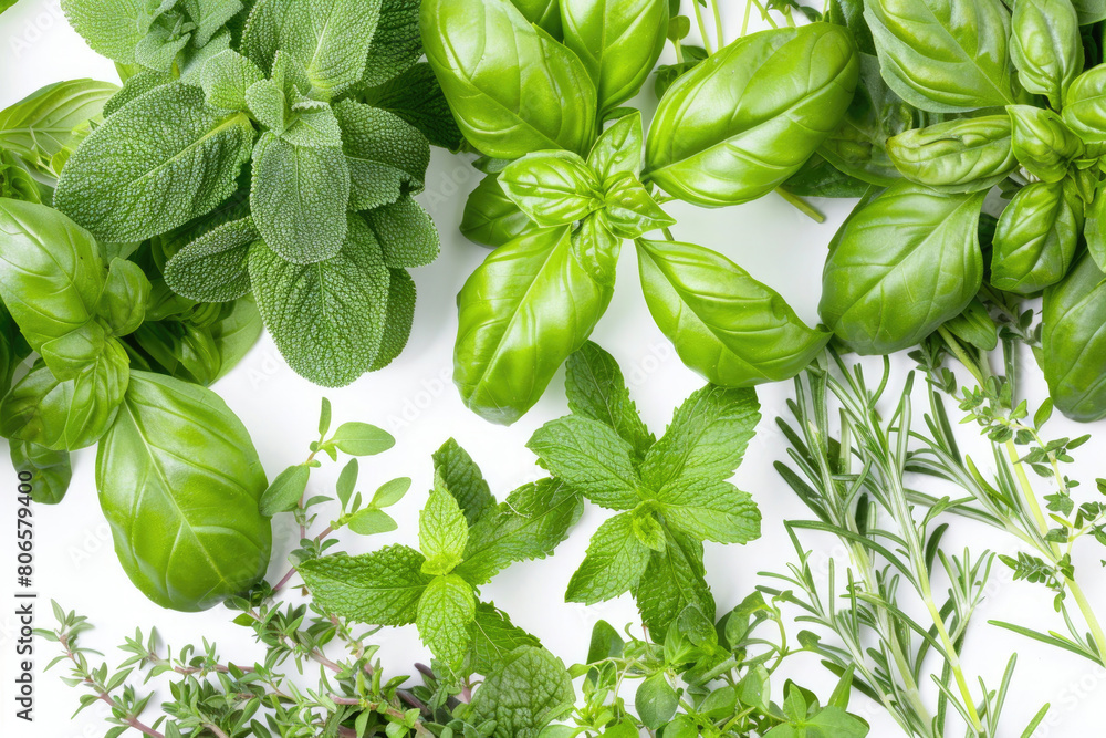 A fresh herb garden assortment with varieties like basil, mint, and rosemary