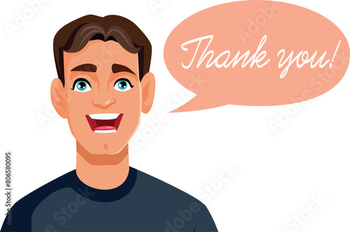 Happy Grateful man Saying Thank You Vector Cartoon Design. Cheerful guy feeling grateful and polite 
