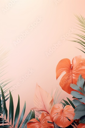 Collection of tropical leaves,foliage plant in peach puzz color with space background photo