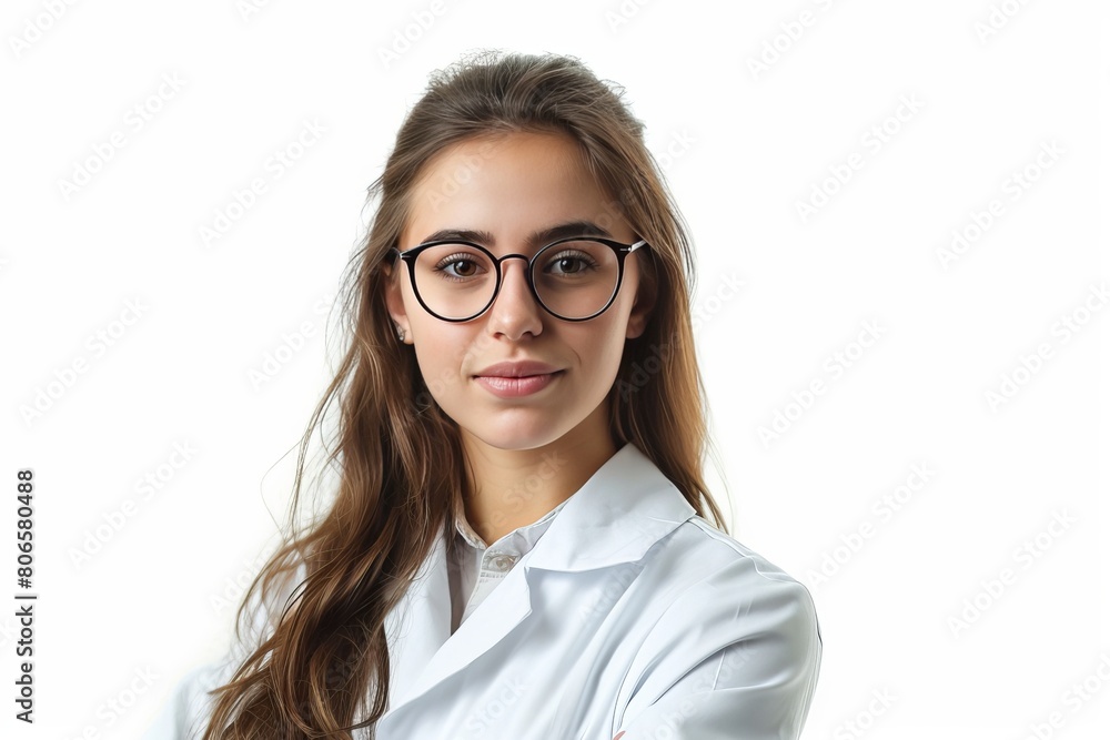 Young pretty woman, Clinical Research Coordinator photo on white isolated background