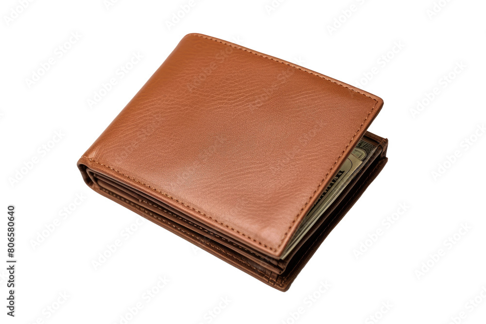 Ethereal Elegance: A Brown Leather Wallet Under Soft Light on White or PNG Transparent Background. Ethereal Elegance: A Brown Leather Wallet Under Soft Light on White or PNG Transparent Background.
