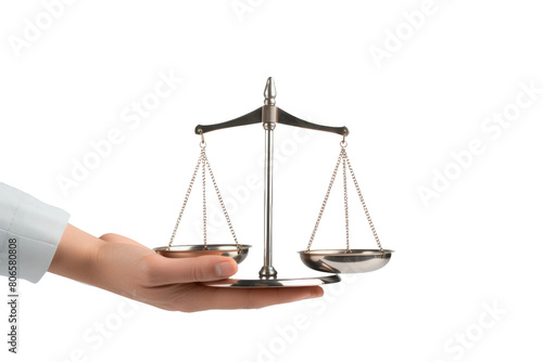 Balancing Justice in Hand on White or PNG Transparent Background.