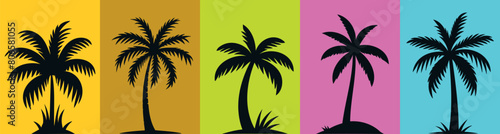 palm tree silhouette, tropical vector illustration of palm trees silhouettes against a multi colored background. Ideal for summer themed designs, web banners, and wallpapers