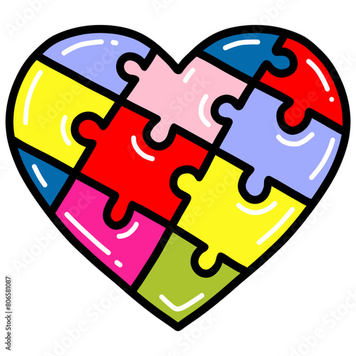 Autism Puzzle Colorful Heart Shape Vector Illustration Art