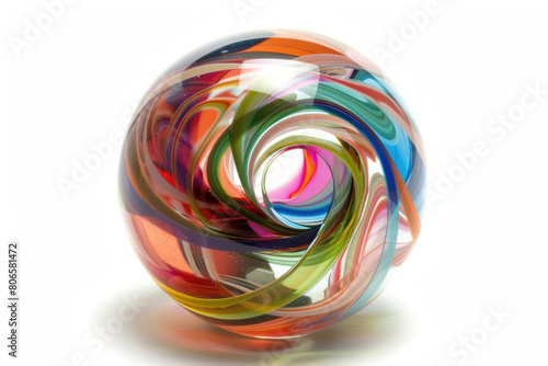 An ornamental glass paperweight with a captivating swirl of colors inside photo