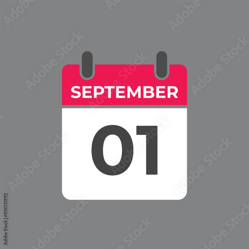 September 1 calendar reminder. 1 September daily calendar icon template. Calendar 1 September icon Design template. Vector illustration 