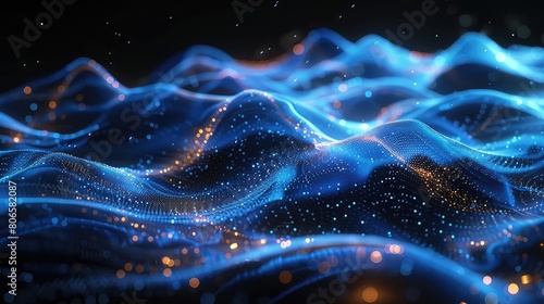 3d rendering abstract digital wave of particles. Futuristic wave of glowing particles.