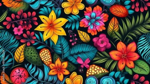 Pattern of a tropical artwork  with multicolored
