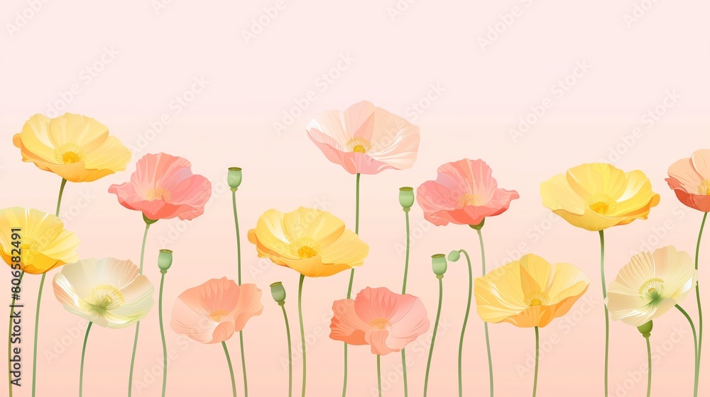 watercolor pastel poppy flowers pattern frame with copy space. watercolor pastel poppy flowers pattern frame with copy space.