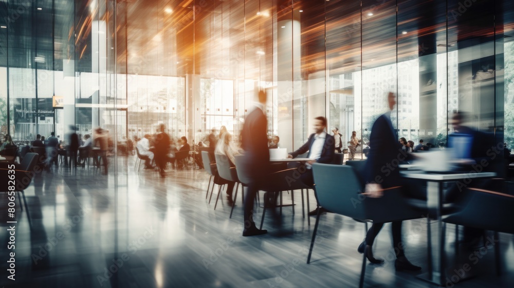 Group of employees during business meetings in modern interior. Motion blur Group of employees during business meetings in modern interior. Motion blur