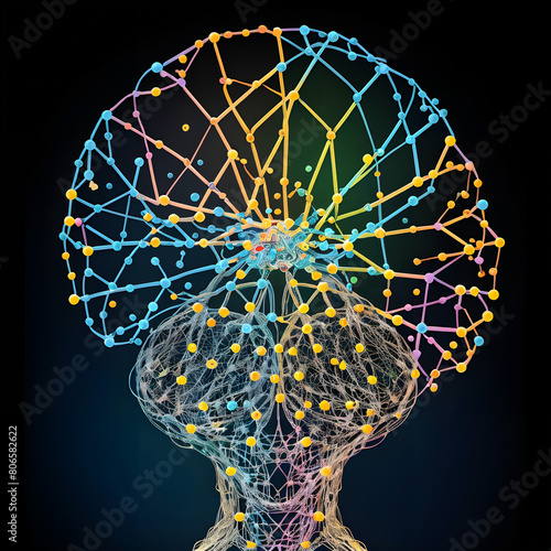 Colorful Network Brain Illustration on Dark Background