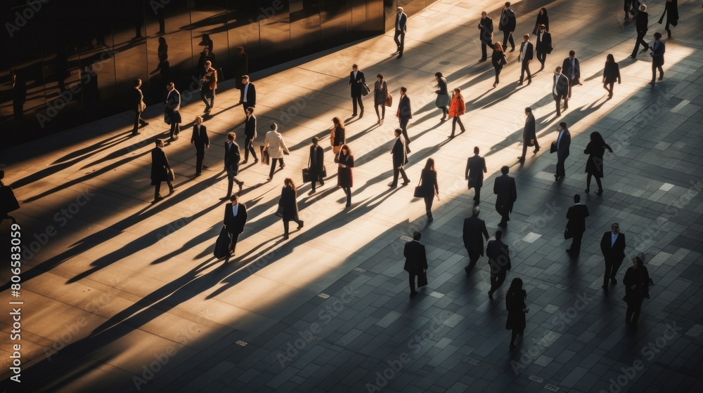 Obraz premium business people commuting to work in the morning or from the office in the evening on foot.