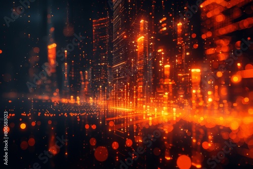 Digital Cityscape with Glowing Neon Lights