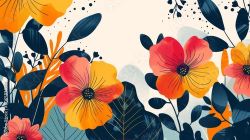 Modern flower background with an abstract floral design  using bold shapes and vivid colors for a contemporary feel