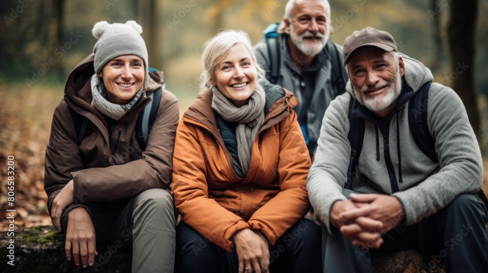Mature people taking a break during hiking in the nature. Travel, freedom, Mature people taking a break during hiking in the nature. Travel, freedom,