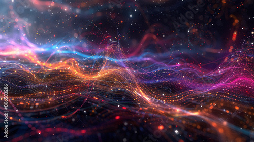 A dynamic digital matrix of colorful threads weaving through a dark virtual space.