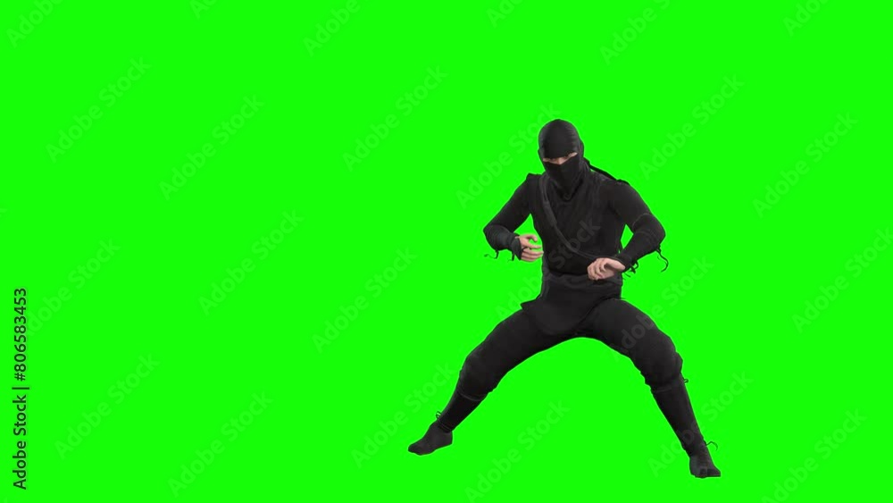 3D ninja shinobi character performing move 2 on green screen seamless loop 3D animation, front view. You can easily key out (remove) the green screen with just one click using any video editor. 3D ninja shinobi character performing move 2 on green screen seamless loop 3D animation, front view. You can easily key out (remove) the green screen with just one click using any video editor.