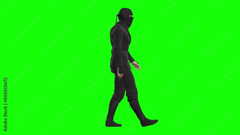 3D ninja shinobi character walking on green screen seamless loop 3D animation, side view. You can easily key out (remove) the green screen with just one click using any video editor. 3D ninja shinobi character walking on green screen seamless loop 3D animation, side view. You can easily key out (remove) the green screen with just one click using any video editor.